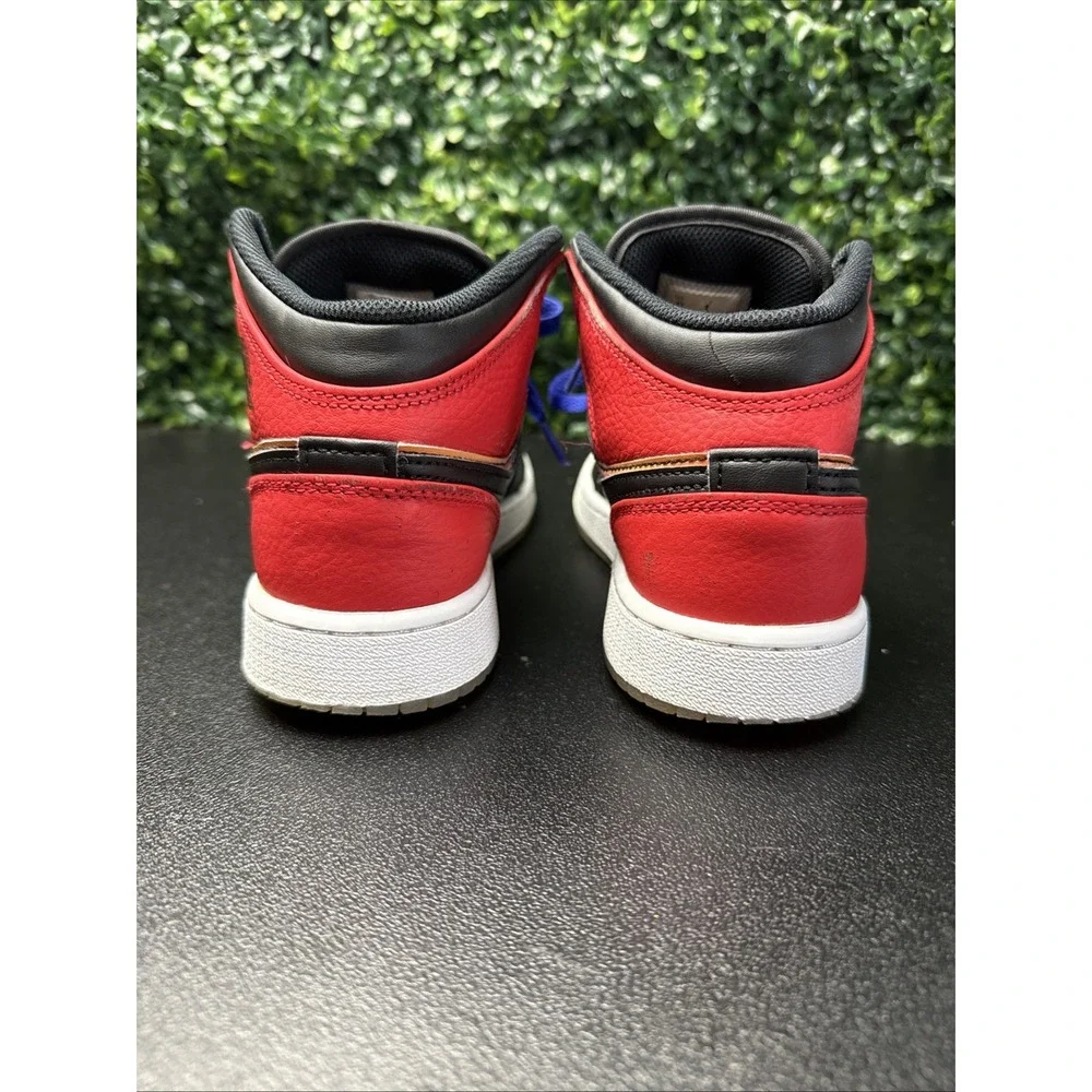 Nike Air Jordan 1 Mid Boys Size 4Y Blue Black Athletic Leather Shoes Sneakers